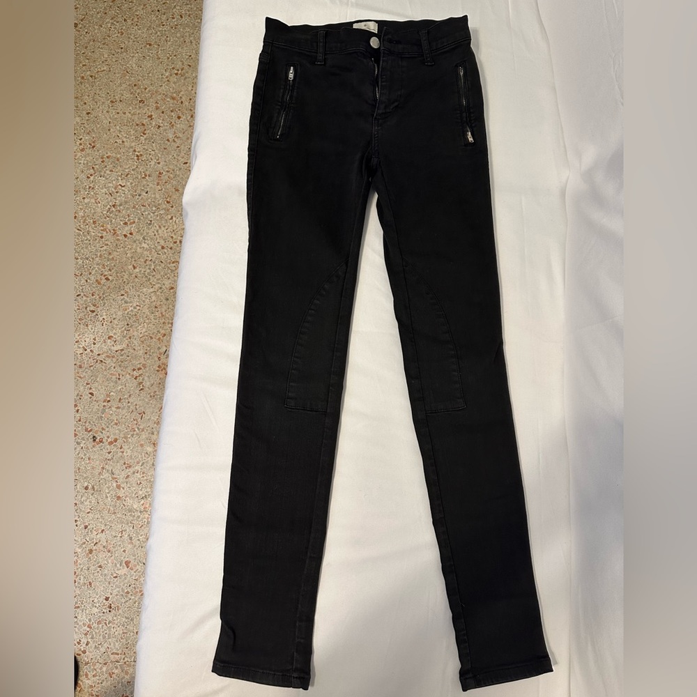 French connection women’s black knee patch Moto style jeans